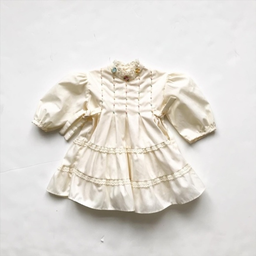 VTG Polly Finders ivory pleated side tie dress 12m